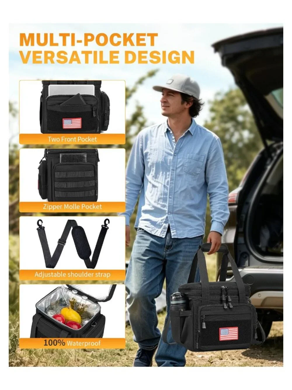 Tactical Insulated Lunch Box Double Deck Leakproof Oxford Nylon Lunch Bag